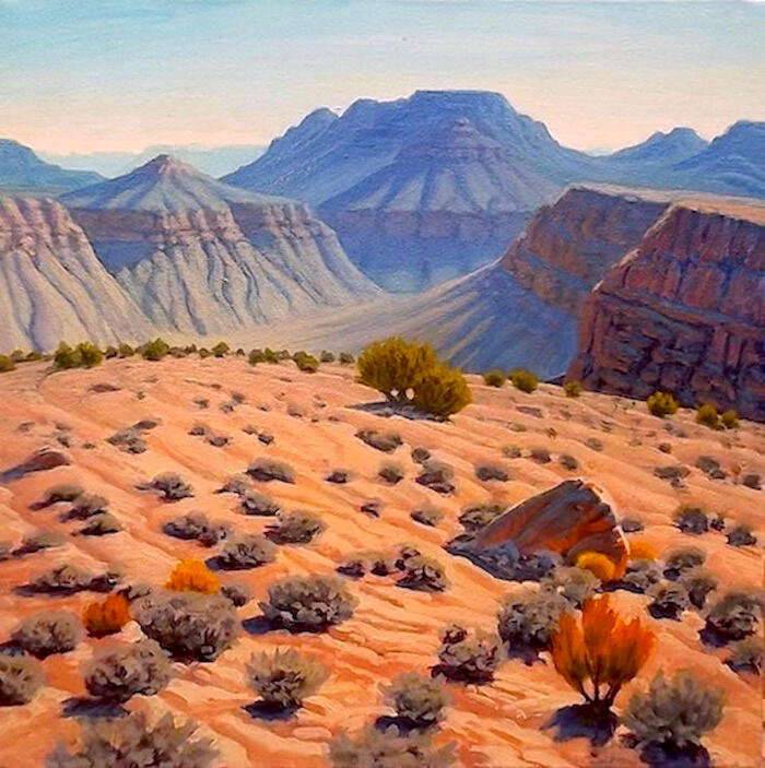 tonto junipers - grand canyon national park art - kate withers grand canyon tonto rim arizona landscape painting